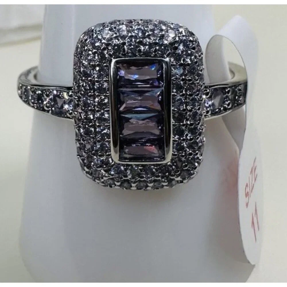 NIB Bomb Party Enchant My Dreams RG30977 Amethyst CZ Rhodium Ring Size 11